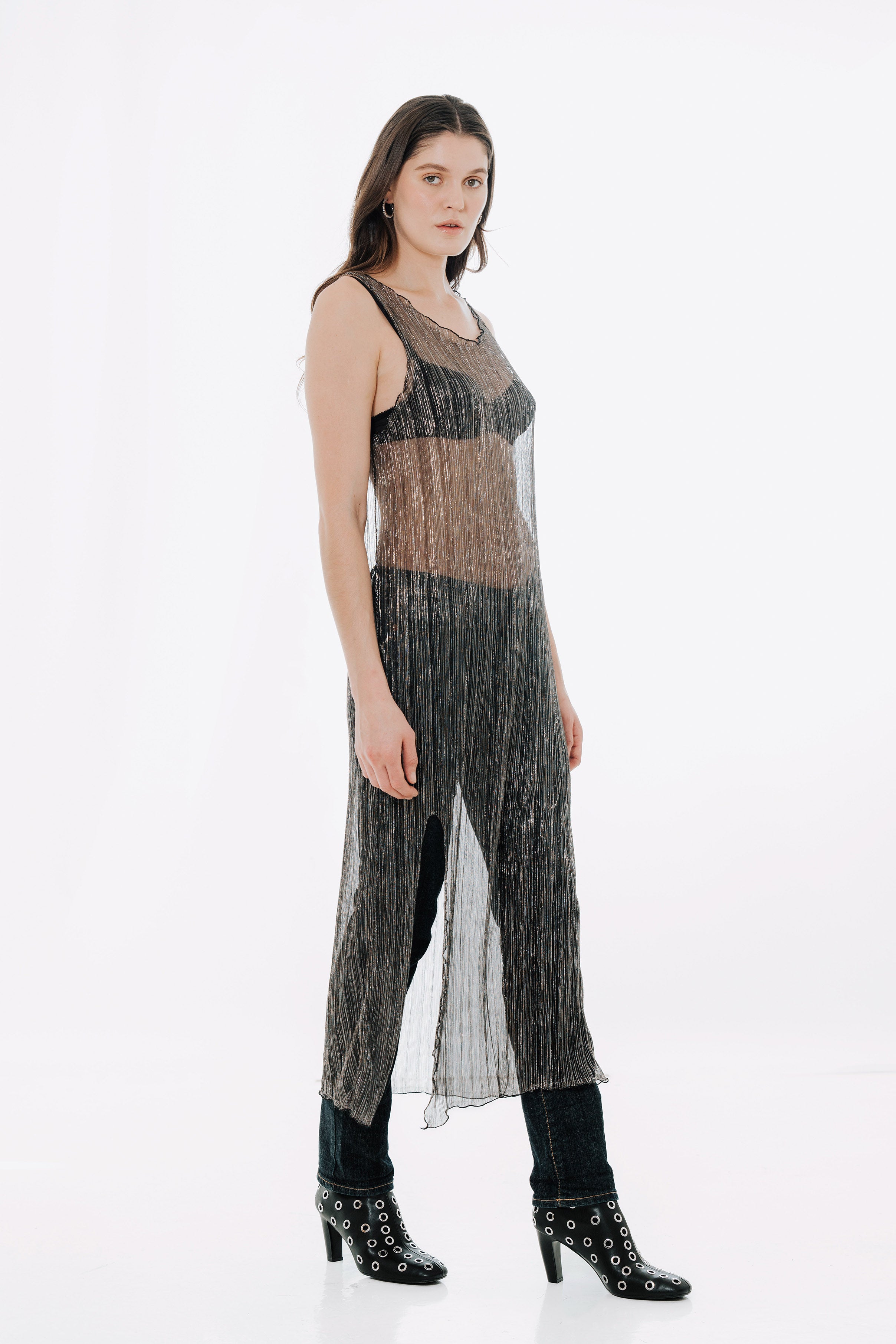 The Urania Sleeveless Maxi Dress- Silver