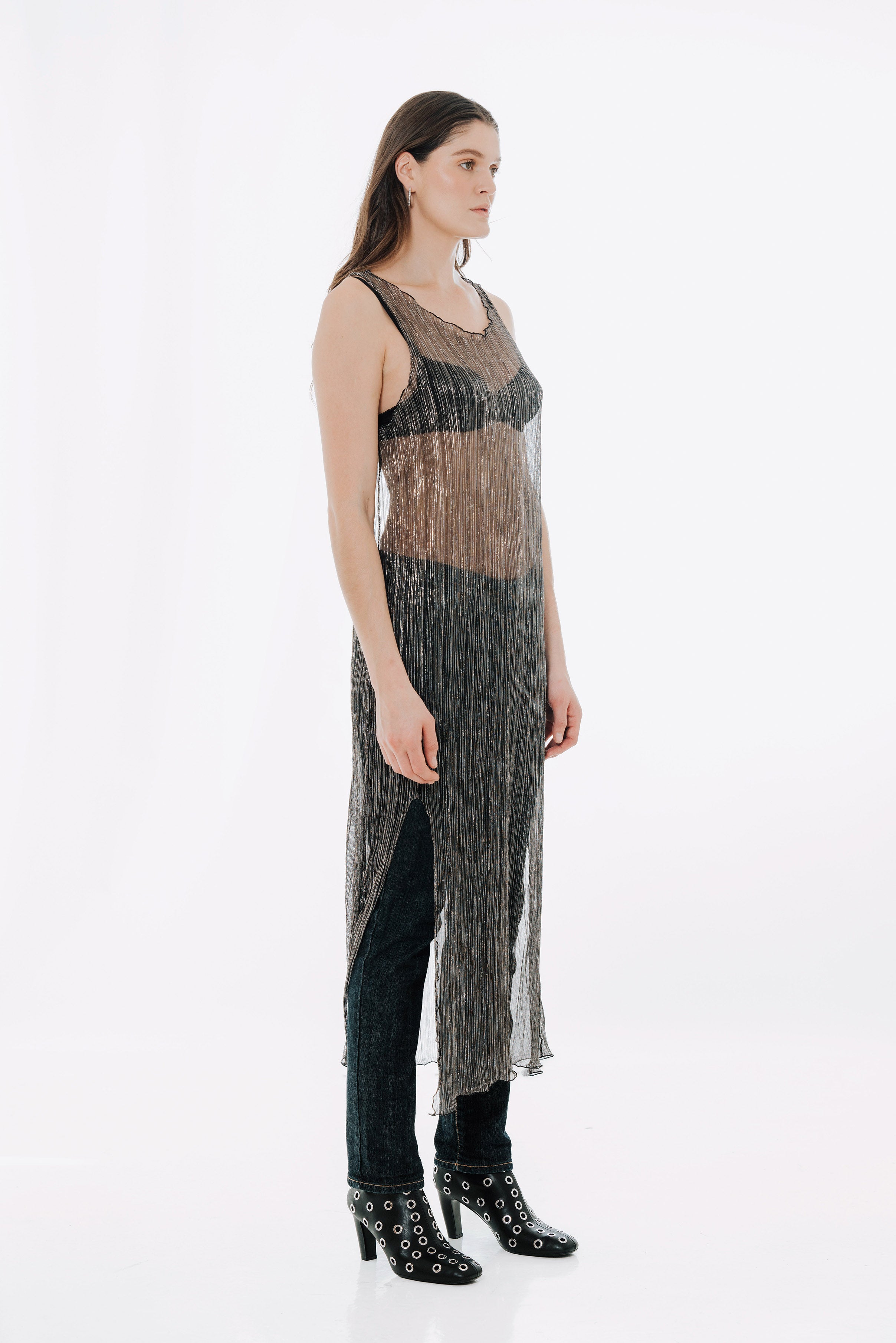 The Urania Sleeveless Maxi Dress- Silver