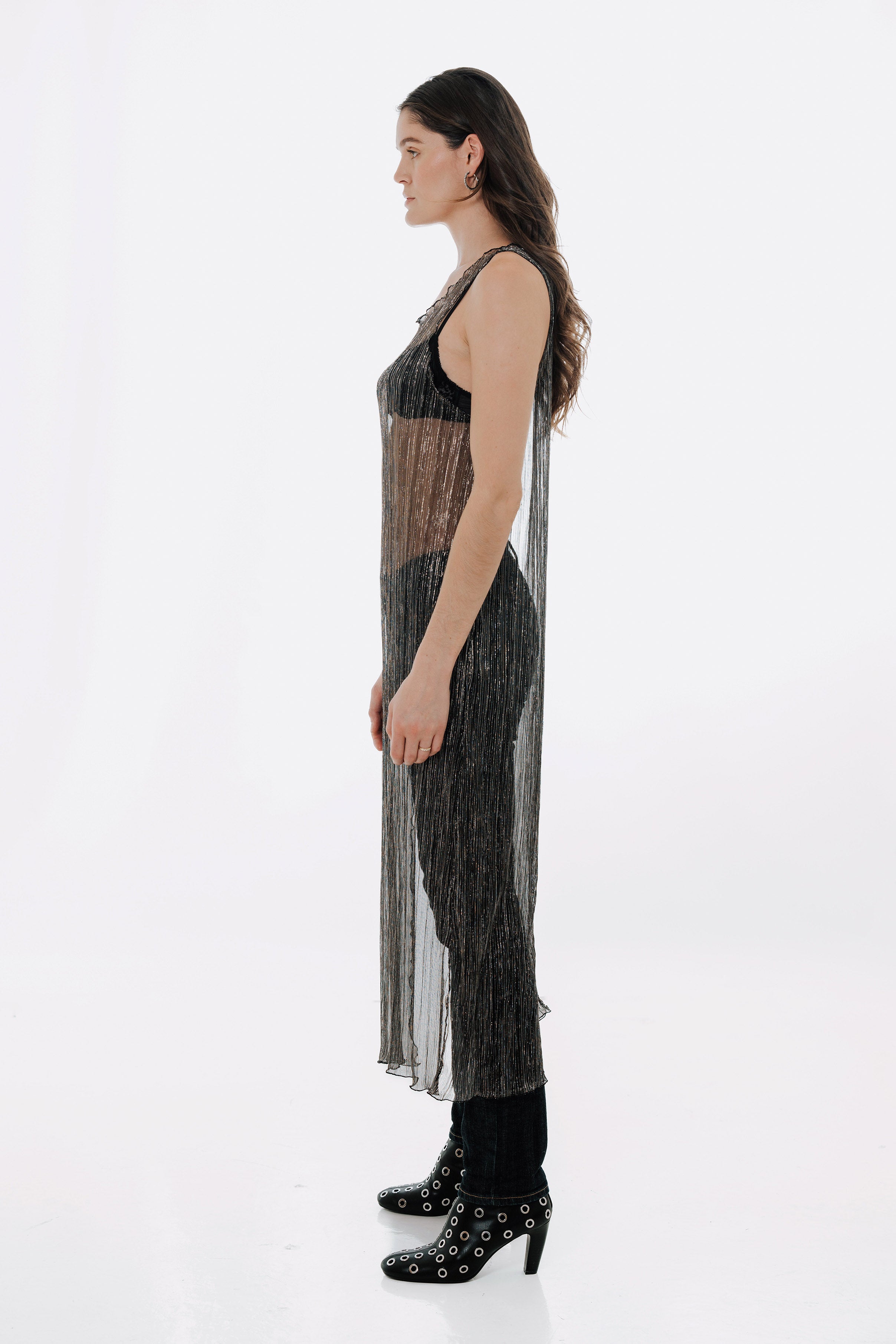 The Urania Sleeveless Maxi Dress- Silver