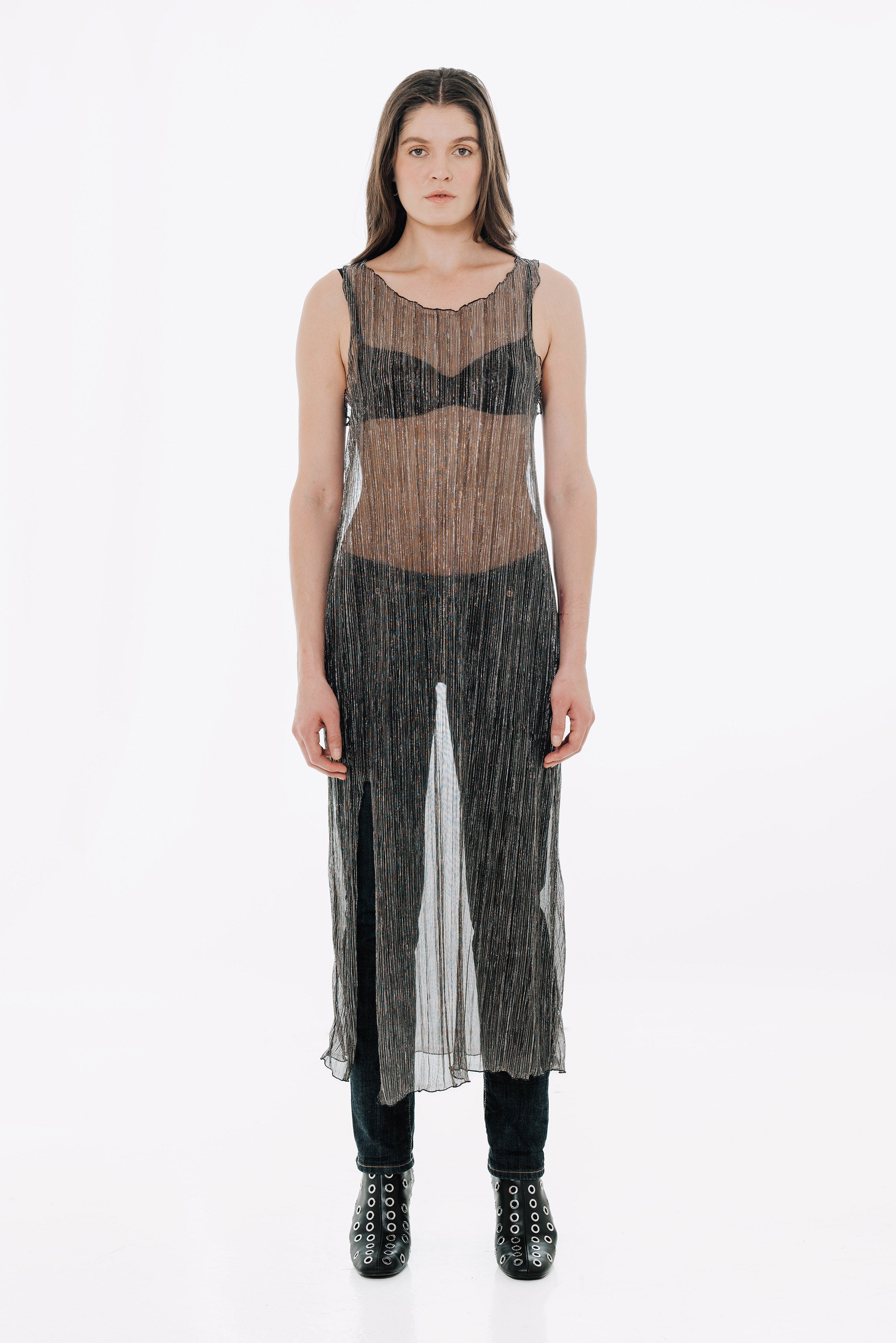 The Urania Sleeveless Maxi Dress- Silver
