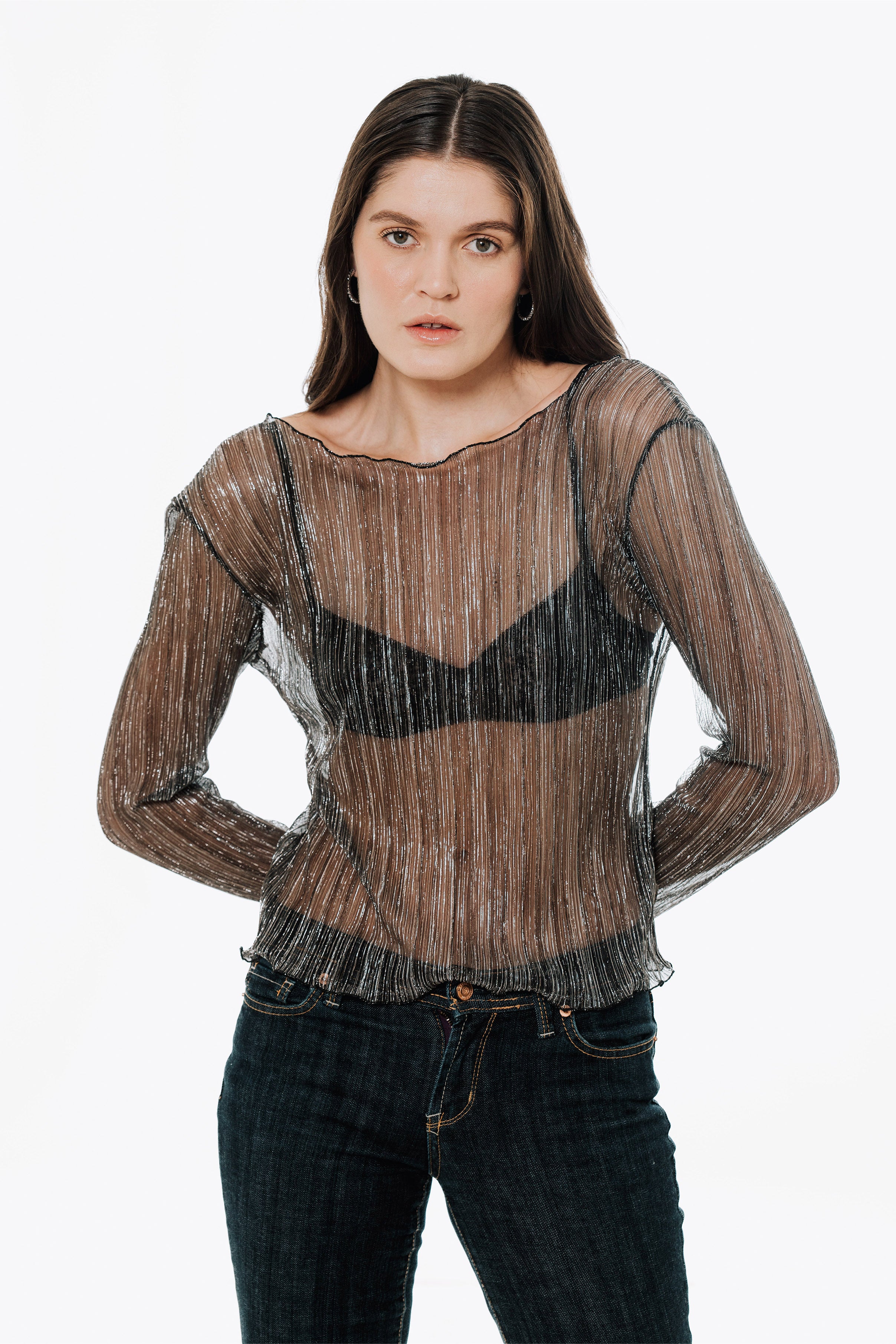 The Urania Long Sleeves Top- Silver